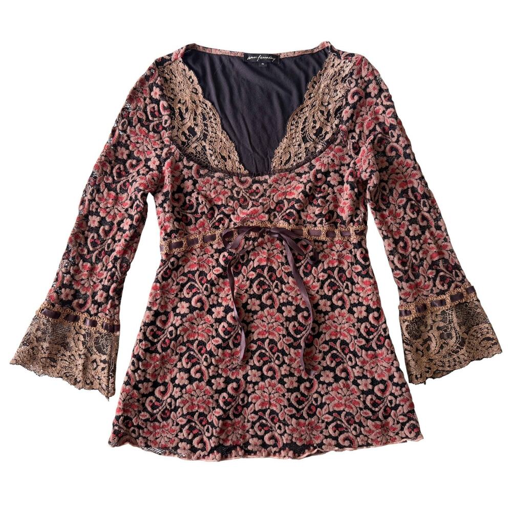 Ann Ferriday Vintage Y2K Babydoll Top Lace Ribbon Fairy Juliet Whimsigoth Small